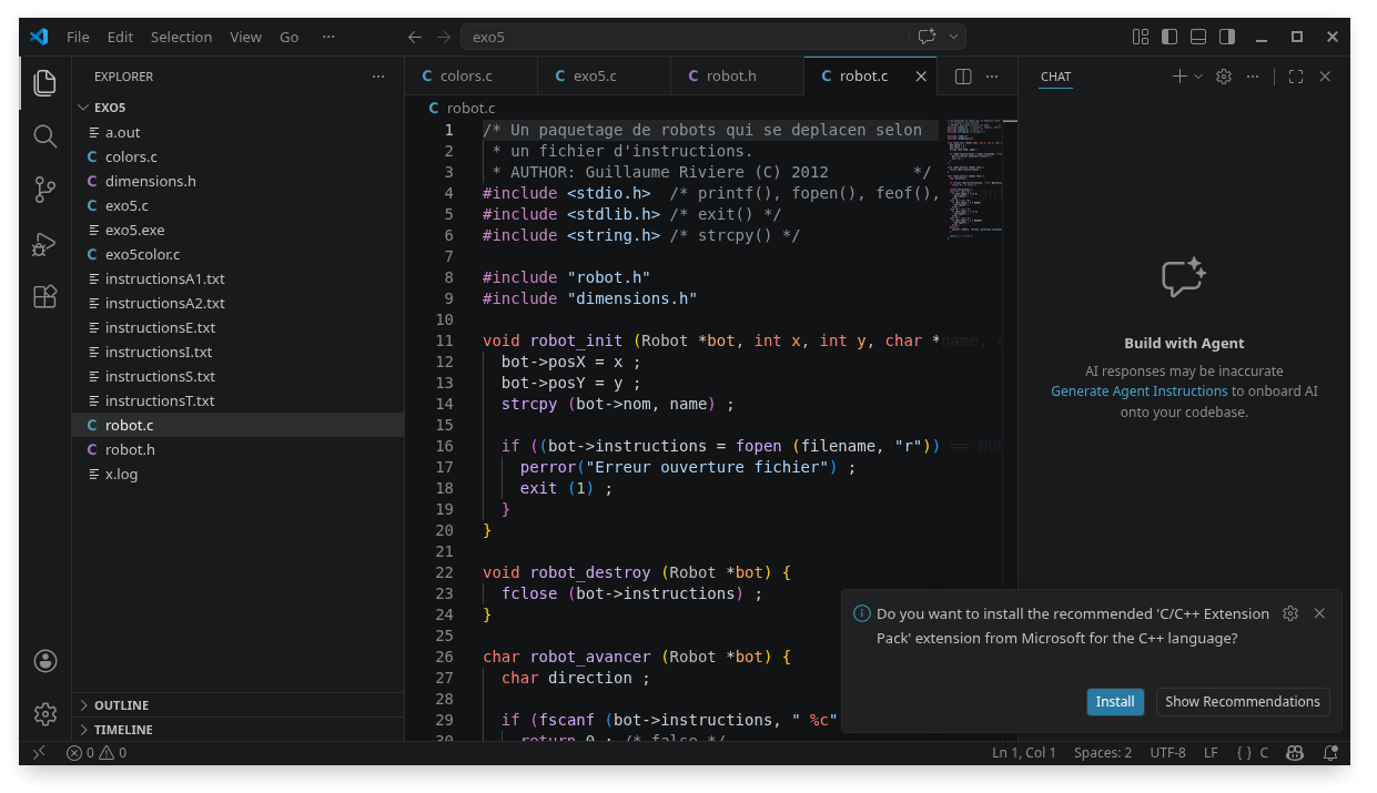 La fen&ecirc;tre de l'&eacute;diteur Visual Studio Code