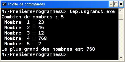 Exécution leplusgrandN.exe v1
