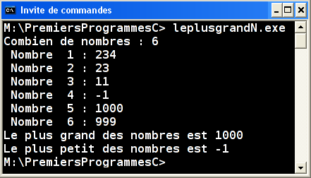 Exécution leplusgrandN.exe v2