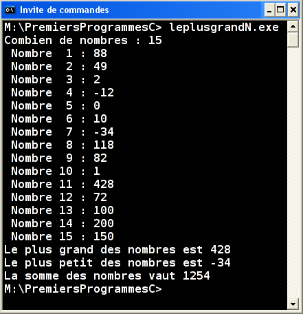 Exécution leplusgrandN.exe v3