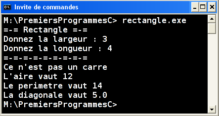 Exécution rectangle.exe v3