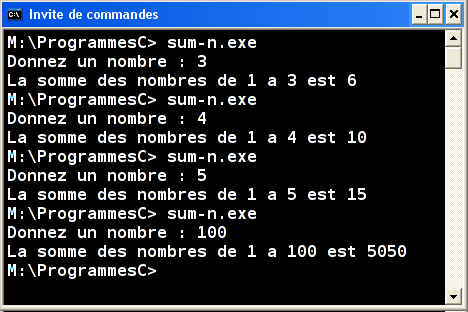 Exécution sum-n.exe