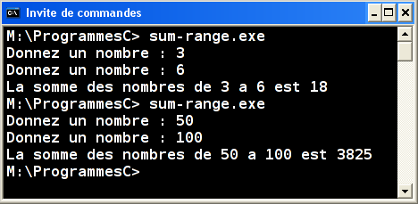 Exécution sum-range.exe