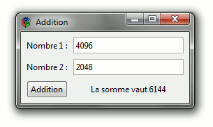 La fenêtre du programme simple d'addition fait au premier TP