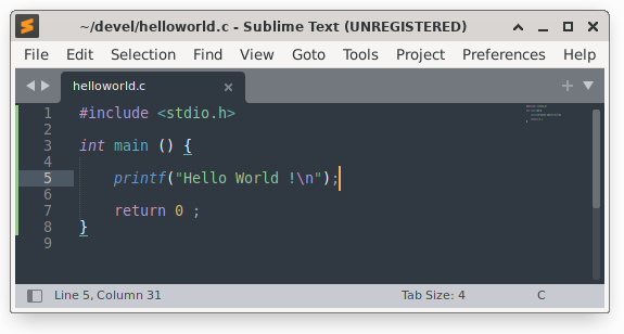 La fenêtre de Sublime Text