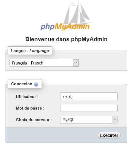 La page de connexion de phpMyAdmin