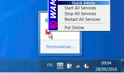L'icône W dans la barre des tâches est en orange ou rouge lorsque le démarrage des serveurs a rencontré un problème 